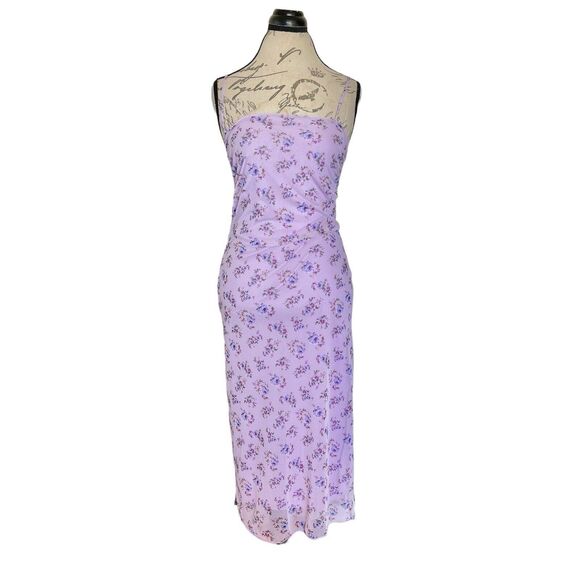 Forever 21 Womens Dress Size Small Purple Pastel Floral Midi Easter Mesh Strappy - Picture 1 of 12